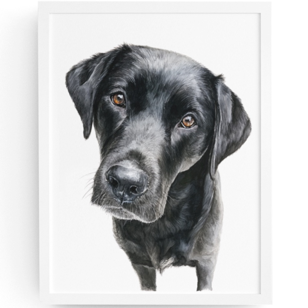 Watercolor Black Labrador Retriever Dog Portrait Wall Art Print, Unframed